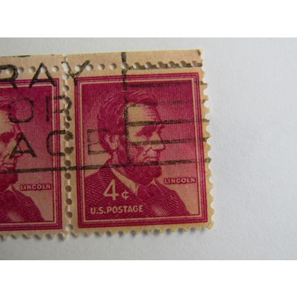 3-Abraham Lincoln 4 cent stamp purple! Rare Stamp! - Pray For Peace Postmark