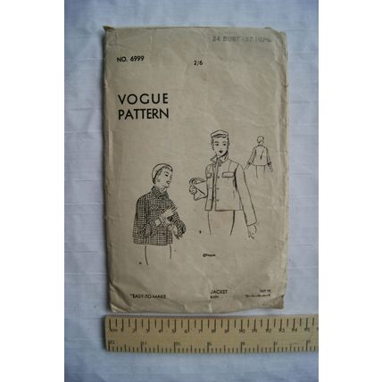 1953 Vogue Pattern No. 6999 jacket, 34 inch bust, 37 inch hips