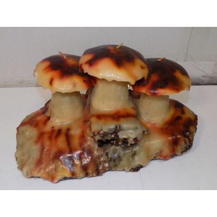 Vintage 1970's Wax Candle Sculpture Mushroom Wax Novelty Art Wood Base