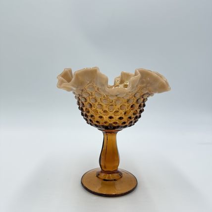 Fenton Art Glass Root Beer Opalescent Gradient Hobnail Ruffled Compote 6”