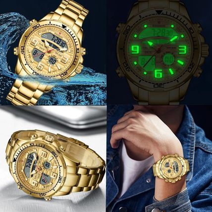 Gents Heavy Large Gold Dual Time Face Silver Stainless Steel Bracelet Watch Box