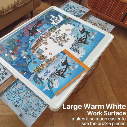 1500 Pieces Rotating Plastic Puzzle Board with Drawers and Cover, 35"X27" Portab