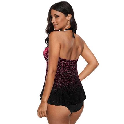 Turquoise Dot Print Halterneck Tankini Set
