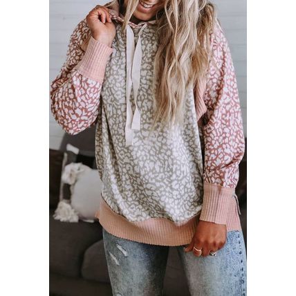 Pink Leopard Long Sleeve Hooded Sweatshirt