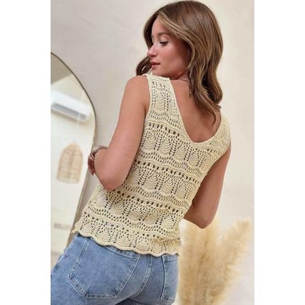 Apricot V Neck Textured Hollow-out Sweater Vest
