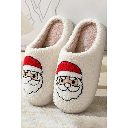 White Christmas Santa Clause Graphic Plush Slippers