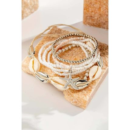 White 7pcs Starfish Seashell Beaded Bracelet Set