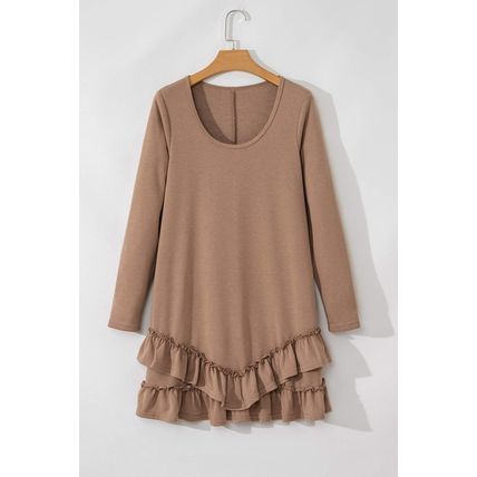 Goat Scoop Neck Tiered Ruffled Hem Long Sleeve Mini Dress