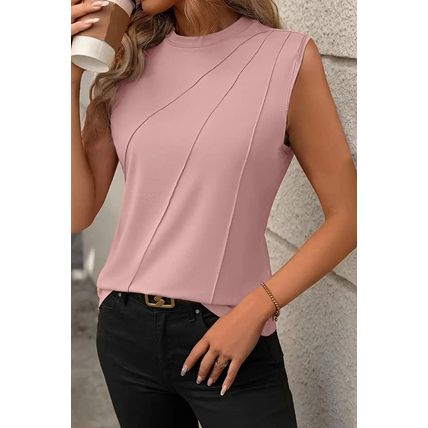 Light Pink Crew Neck Pleated Tank Top