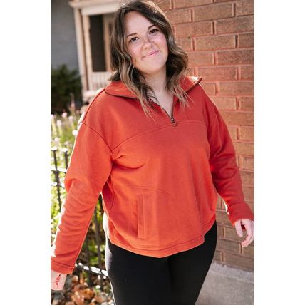 Orange O-ring Zipper Pocketed Plus Size Sweatshirt