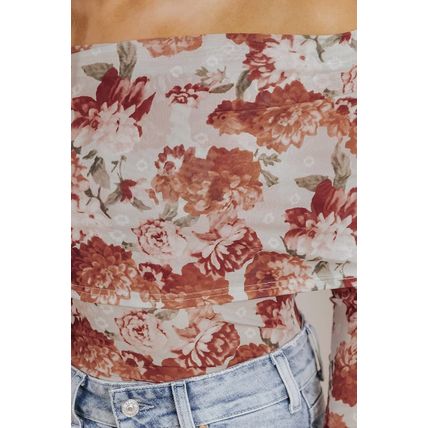 Pink Floral Printed Long Sleeve Sheath Bodysuit