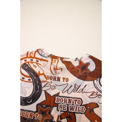 Brown Western Horseshoe Printed Mesh T Shirt