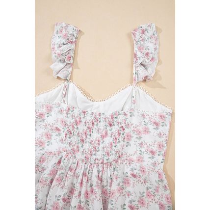 Pink Floral Flutter Peplum Tank Top