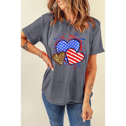 Gray American Heart July 4th Celebration Graphic T Shirt