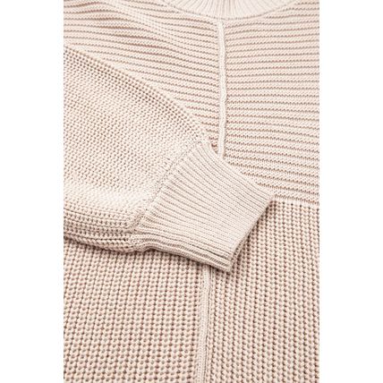 Parchment Mixed Texture Patchwork Knitted Puff Sleeve Sweater
