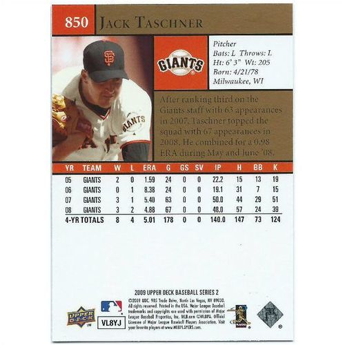 2009 Upper Deck - #850 - Jack Taschner