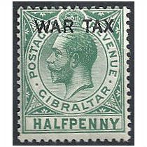 Gibraltar 1918 SG86 1/2d Green WAR TAX Mounted Mint .. .