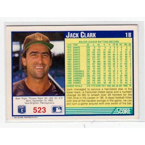 1991 Score Jack Clark baseball card #523 – Padres