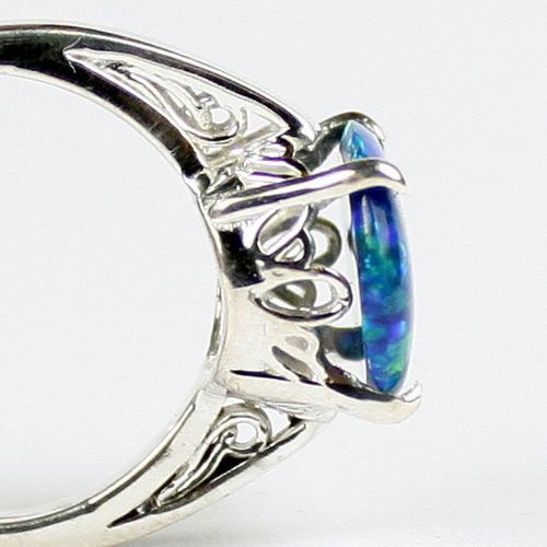 Created Blue Green Opal, 925 Sterling Silver Ladies Ring, SR055