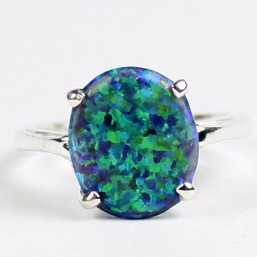 Created Blue Green Opal, 925 Sterling Silver Ladies Ring, SR055