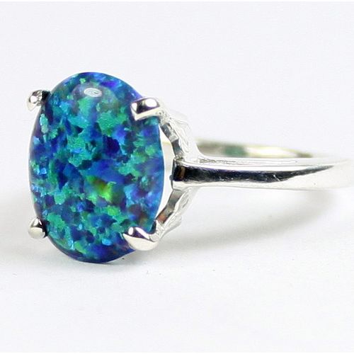 Created Blue Green Opal, 925 Sterling Silver Ladies Ring, SR055