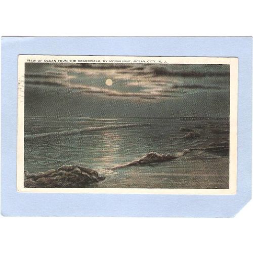 New Jersey Ocean City View Of Ocean From The Boardwalk By Moonlight~626