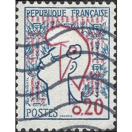 FRANCE, Marianne, by Cocteau, red & blue 1962, 0.20F, #5