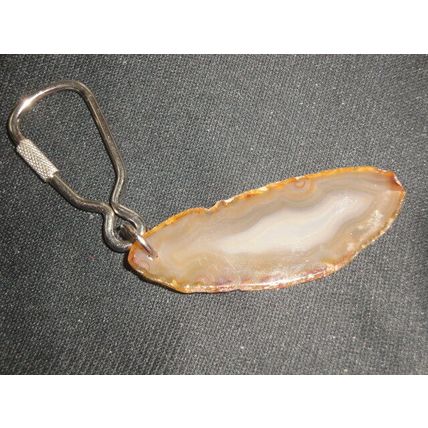60mm x 20mm nice natural brown banded agate slice keyring bag charm car