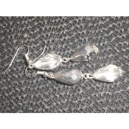 Beautiful smart casual half silver clear pear cut crystal glass long earrings