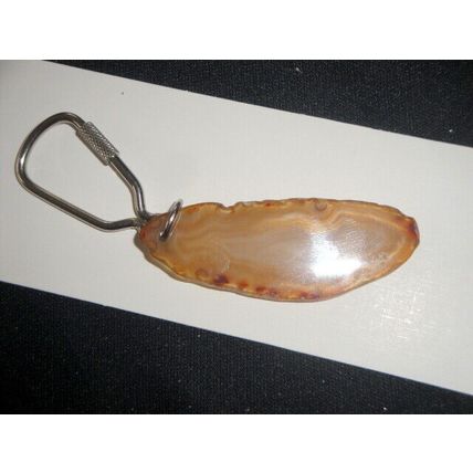 60mm x 20mm nice natural brown banded agate slice keyring bag charm car