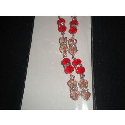 Stunning red & pink crystal glass with clear rhinestone long sparkly earrings