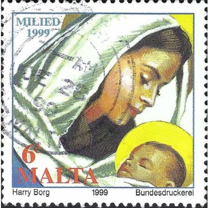 MALTA, CHRISTMAS, Madonna and Child, yellow 1999, 6c, #4