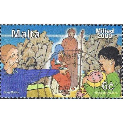 MALTA, CHRISTMAS, boys with Holy Family, blue 2000, 6c, #4