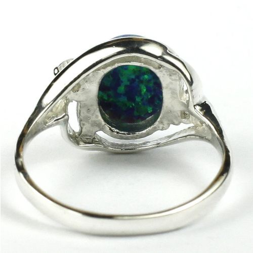 Created Blue Green Opal, 925 Sterling Silver Ladies Ring, SR021