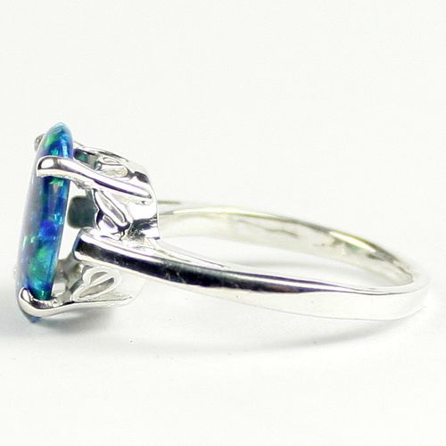 Created Blue Green Opal, 925 Sterling Silver Ladies Ring, SR055