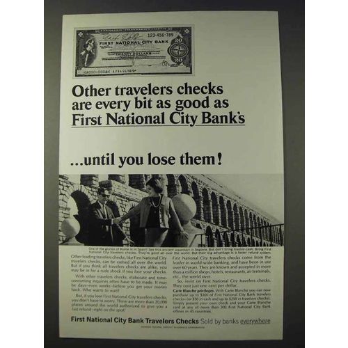 1966 First National City Bank Travelers Checks Ad