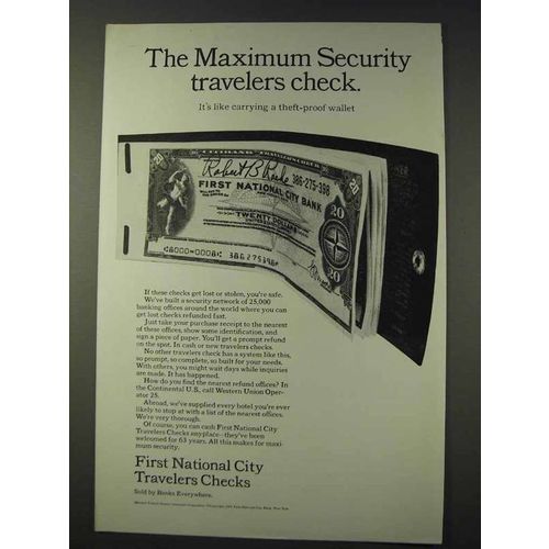 1966 First National City Bank Travelers Checks Ad - Security