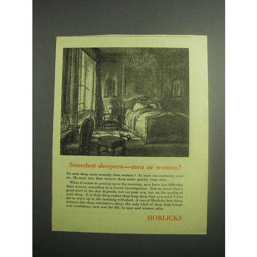 1948 Horlicks Drink Ad - Soundest sleepers - men or women?