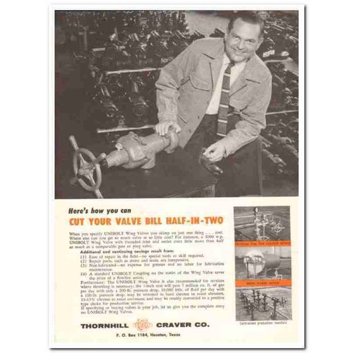 THORNHILL-CRAVER COMPANY 1959 Cut valve bill half-in-two vintage ad