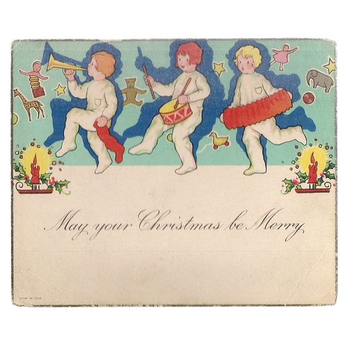 AMERICAN CHRISTMAS GREETINGS CARD antique .. blank back 9 x 12 cms