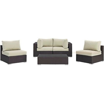 Outdoor Patio Set Sofa Chair Coffee Table Brown Rattan 4-Piece-7 Cushion Colors