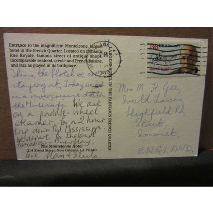 THE MONTELEONE HOTEL, NEW ORLEANS, LOUISIANA, USA used postcard 1989 pm