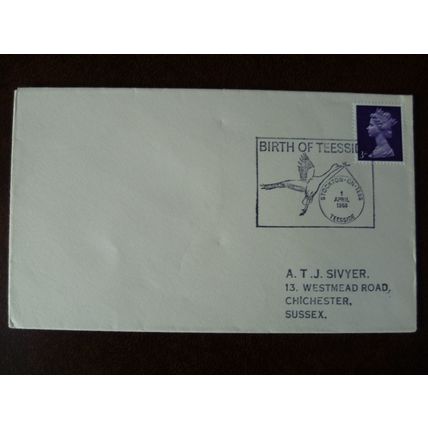 1968 GB Birth of Teesside cover special cancel stamp stork bird Sivyer Stockton