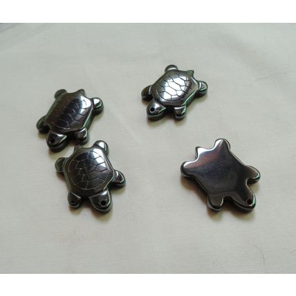 4 Hematite Turtle Charm Pendants Gemstone 1 inch 25mm