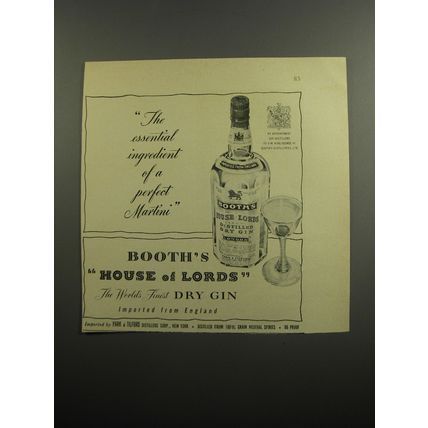 1951 Booth's House of Lords Gin Ad - The essential ingredient