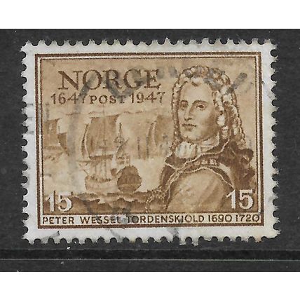 NORWAY 1947 15 ORE BROWN ADMIRAL TORDENSKIOLD SG 386 FINE USED#