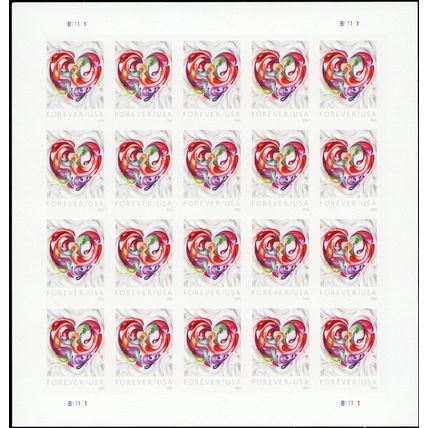 5036 Imperforate Pane ERROR Quilted Hearts With PL# B11111 - Stuart Katz