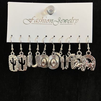Earrings Western 5 pair Silver Tone #739