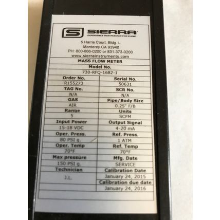 SIERRA 730-RFQ-1682-1 FLOW METER 730-RFQ-1682-1,76869,,AA,SK