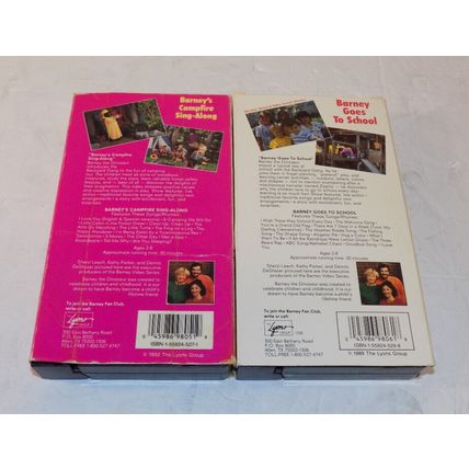 Lot Of 2 Barney VHS Tapes Barney Goes To School And Barney's Campfire Sing-Along